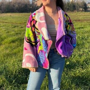 Colorful Women's Fleece Jacket with Mushroom Graphic